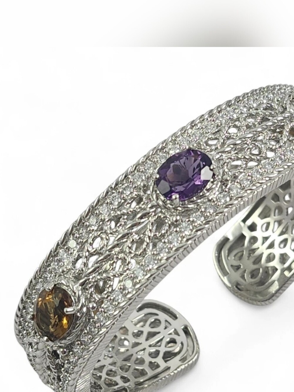 Judith Ripka 925 Silver Bracelet  Amethyst, Smokey Quartz & Citrine Gemstones